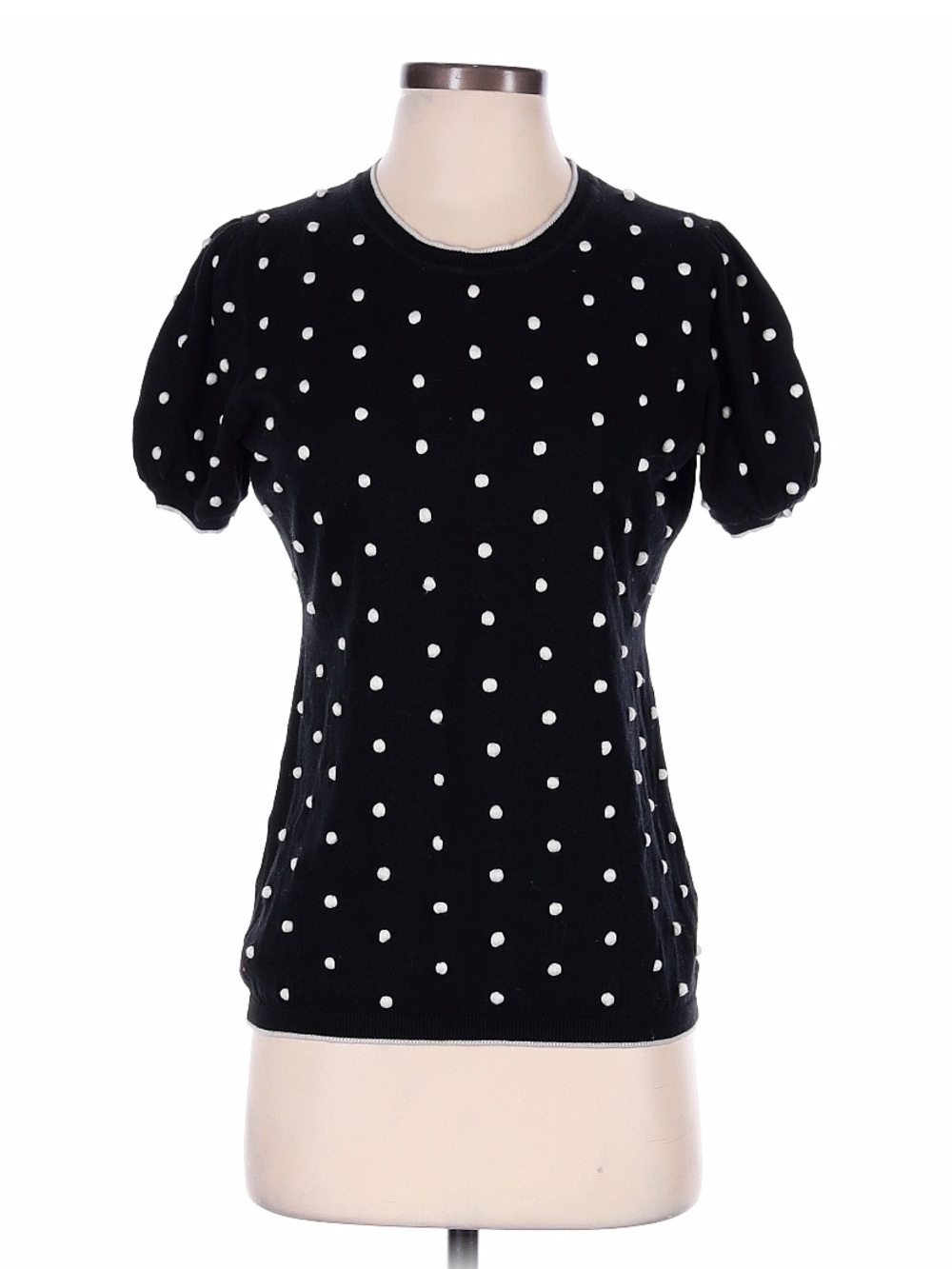 RED Valentino Black Short Sleeve Polka Dot Knit Top